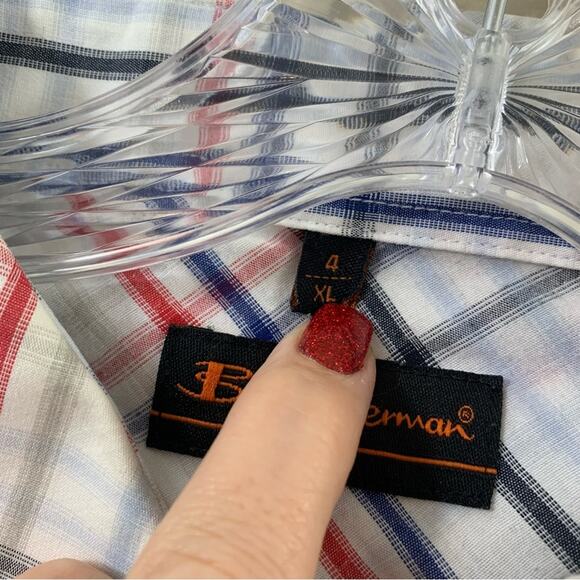 Ben Sherman Plaid Button Down White/Red/Blue Long Sleeve Shirt - Picture 3 of 11